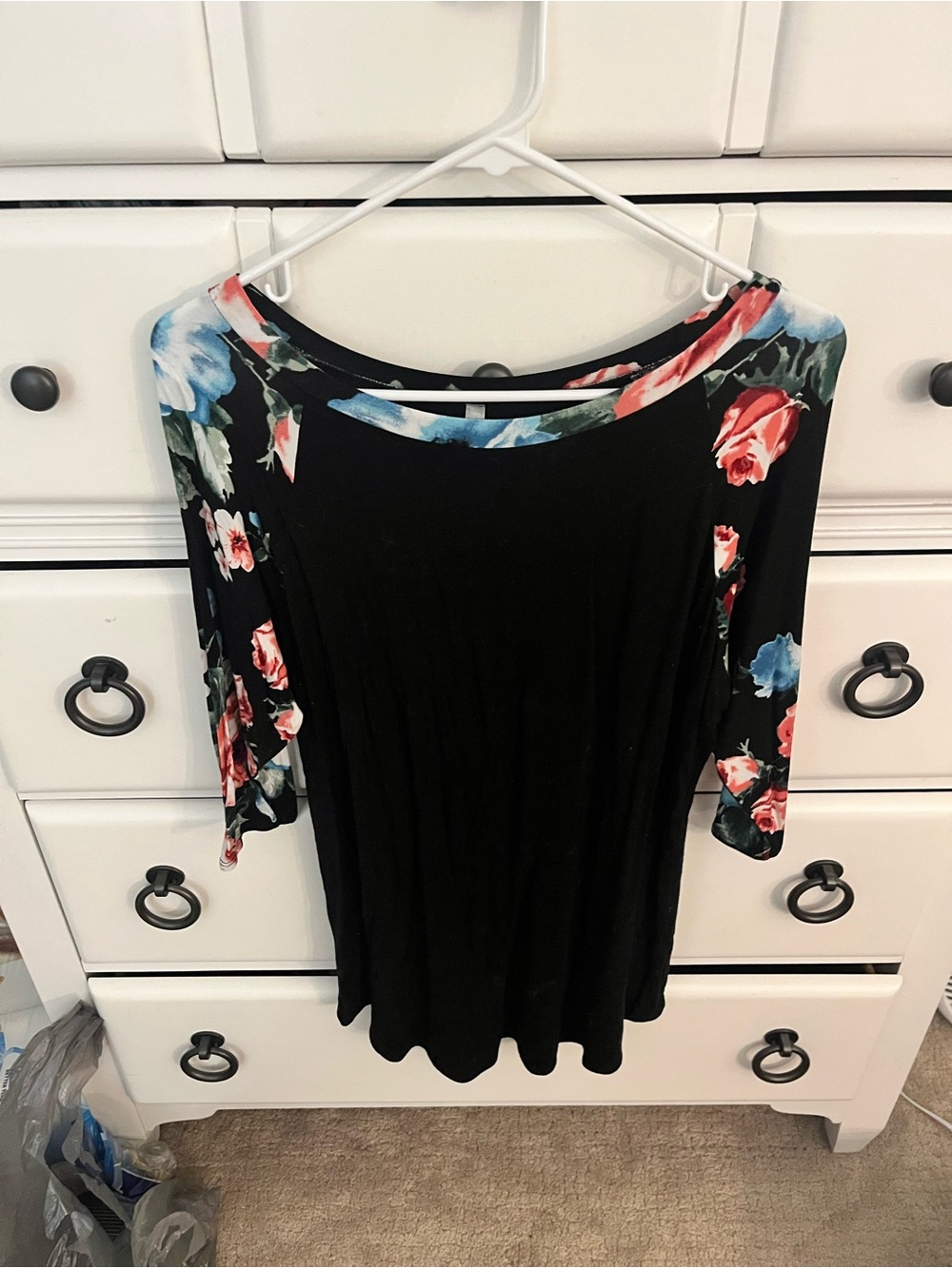 Black Floral-Accent Women's Tunic Top
